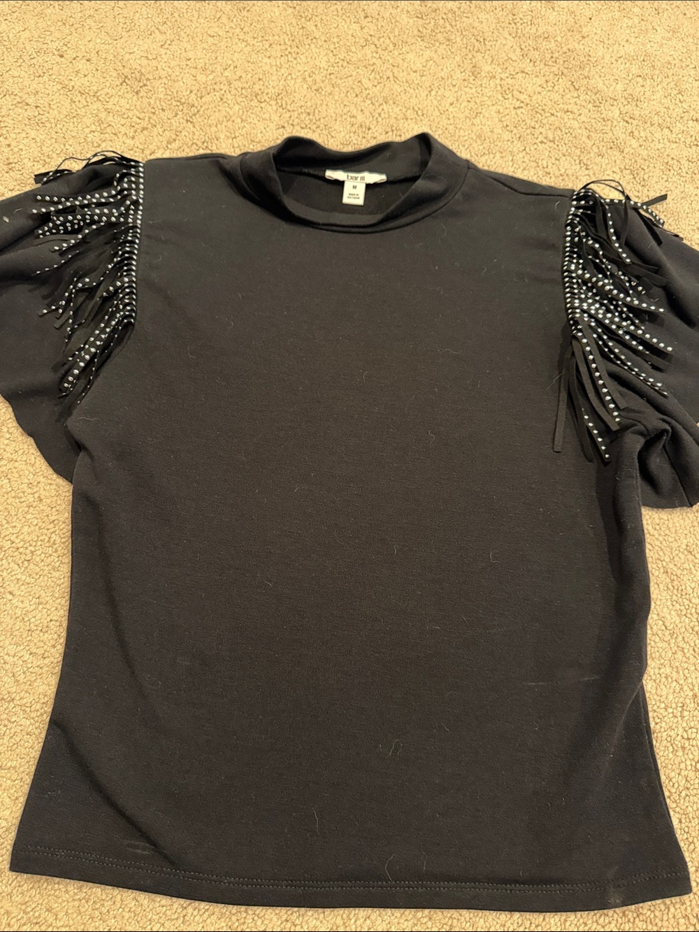 Bar III Black silver Studded Fringe Sleeve Tee sz medium